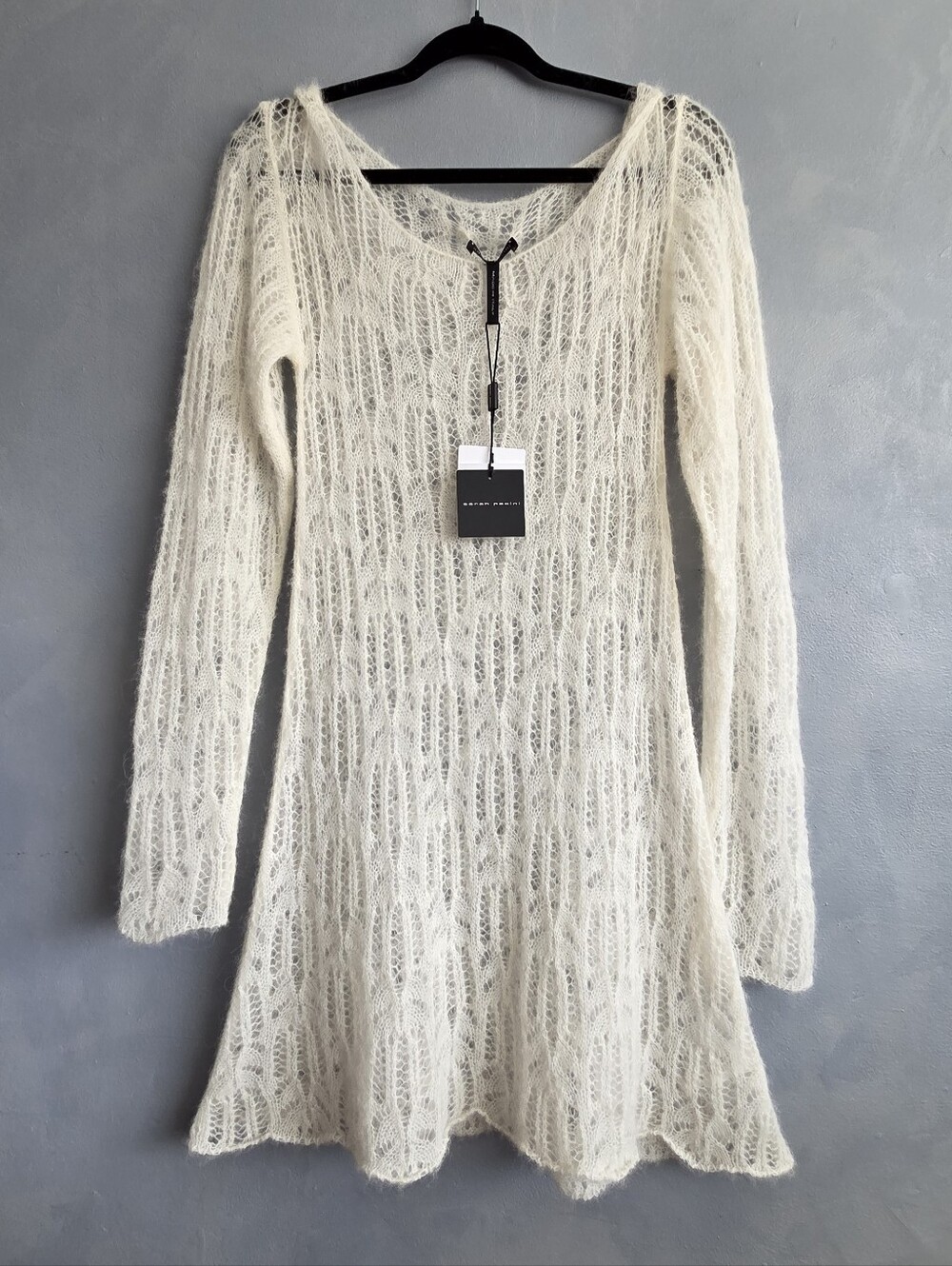 SARAH PACINI ALPACA BLEND, LONGSLEEVE IVORY LOOSE KNIT DRESS, ONE SIZE, NWT